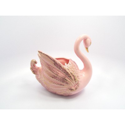 Vintage California Originals Pink w/ Gold Accents Large Swan Wall Pocket, 636   382479852364